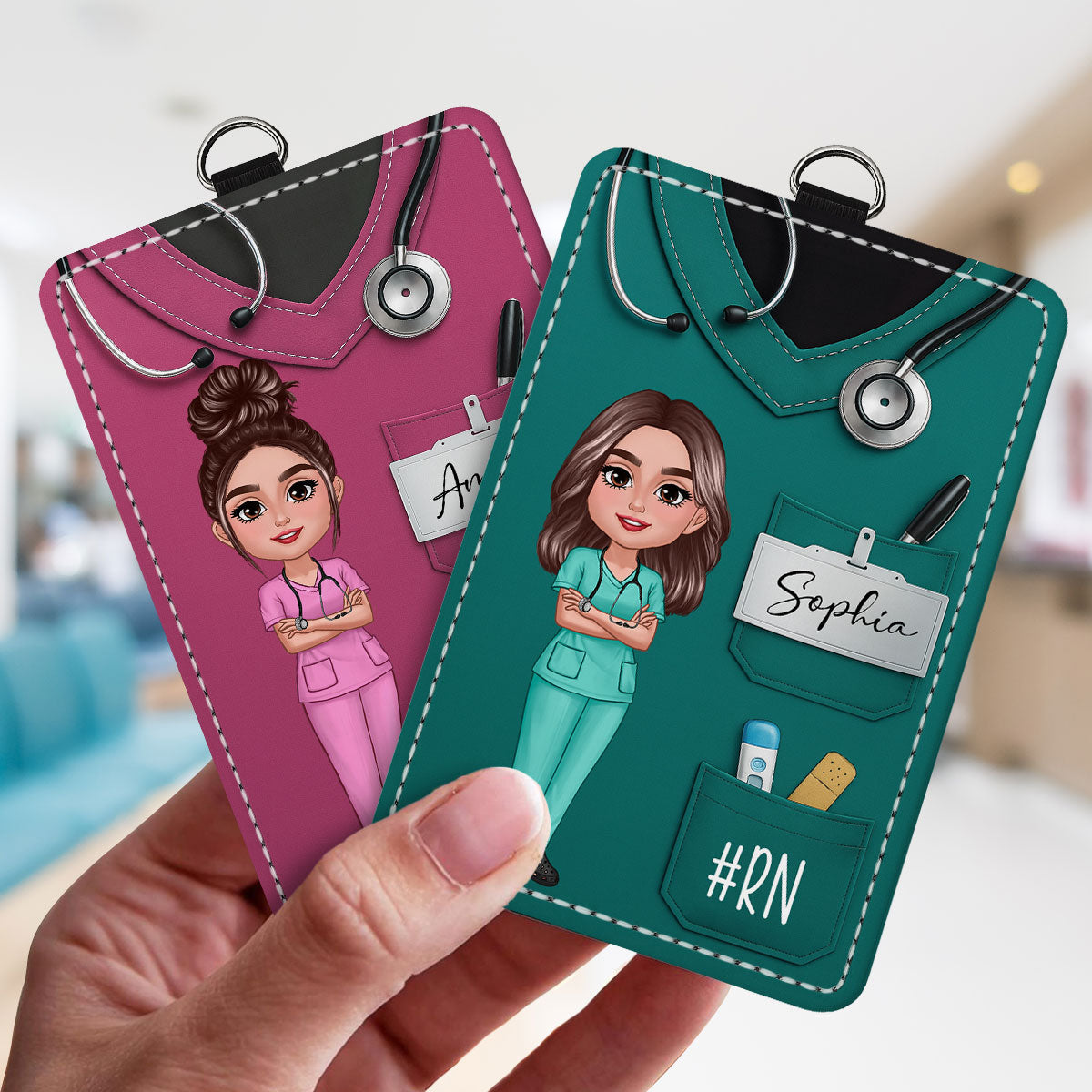 Scrub Theme Nurse CNA CMA RN LPN Name Personalized ID Badge Holder