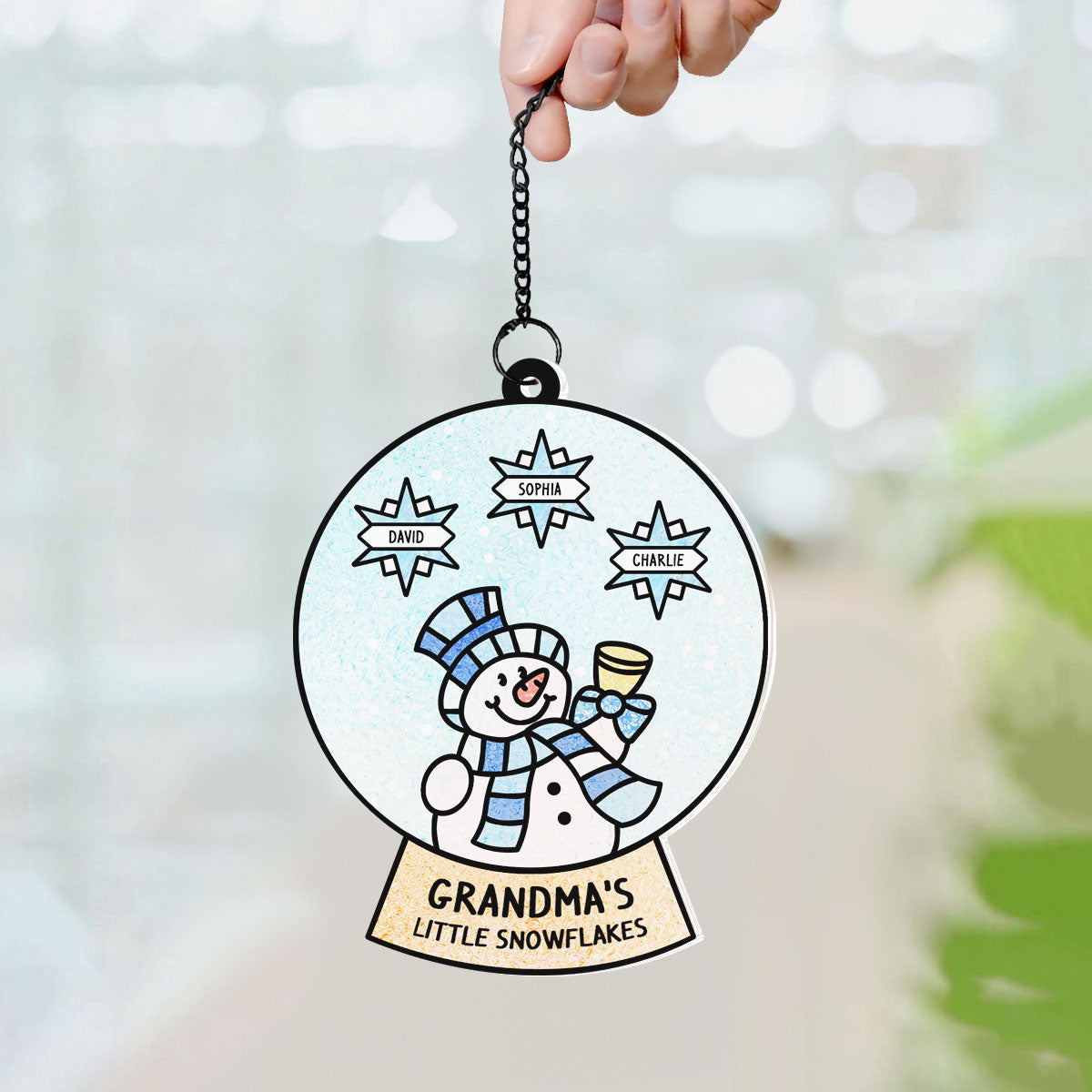 Grandma Grandchild Snowman Family Personalized Suncatcher, Christmas Stained Glass Decor