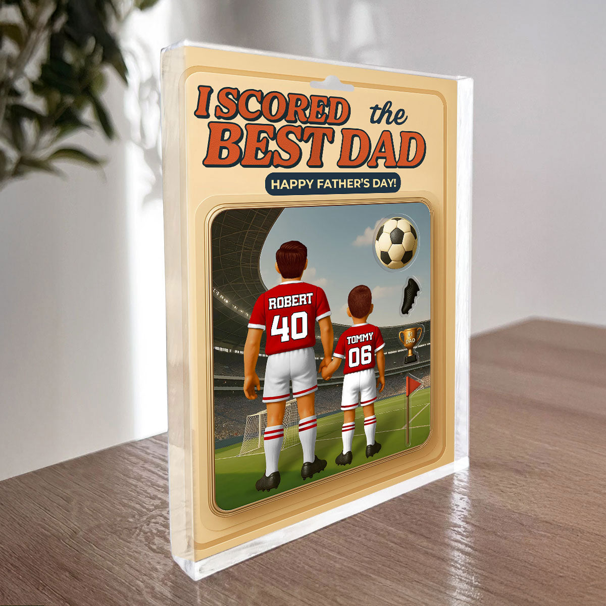 I Scored the Best Dad Football Custom Action Figure Personalized Acrylic Block Plaque, Father's Day Gift for Dad, Gift for Husband