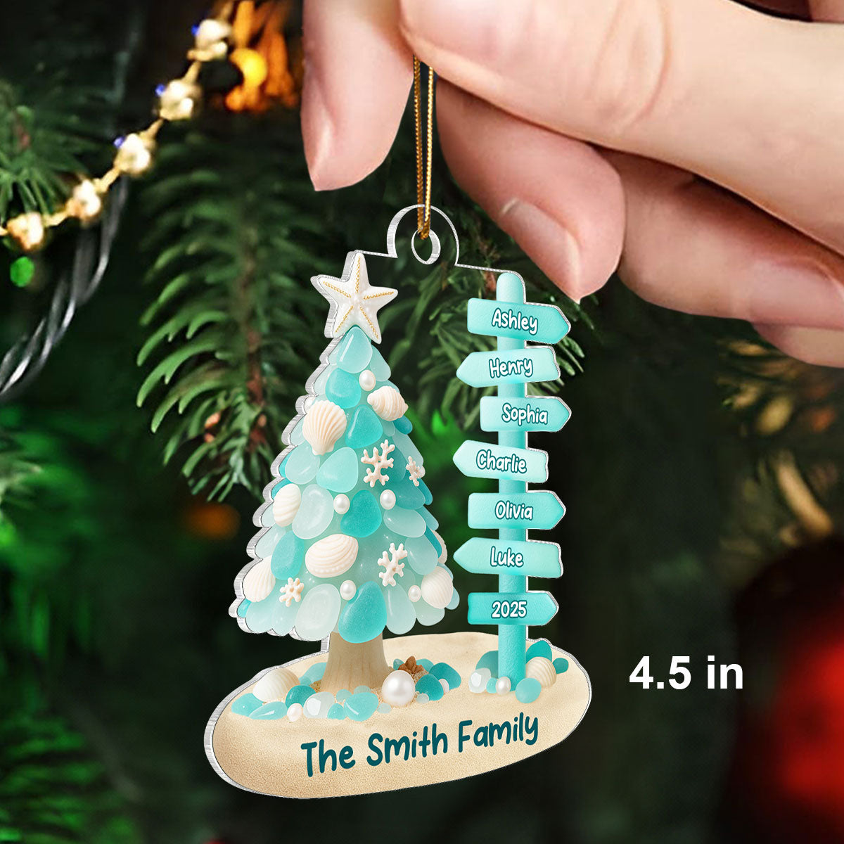 Family Direction Sign Post Sea Glass Pattern - Personalized Acrylic ornament - Christmas Gift for Family, for Her, for Him