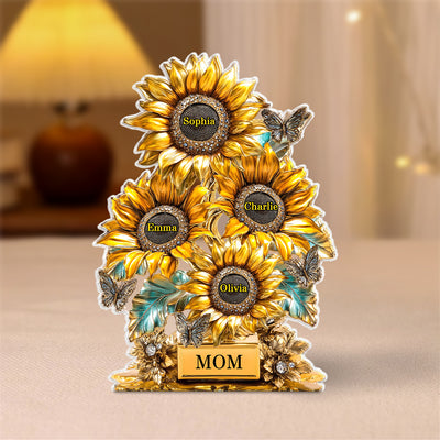 Sunflower Garden Personalized Custom Shaped Acrylic Block, Gift For Mom, Grandma