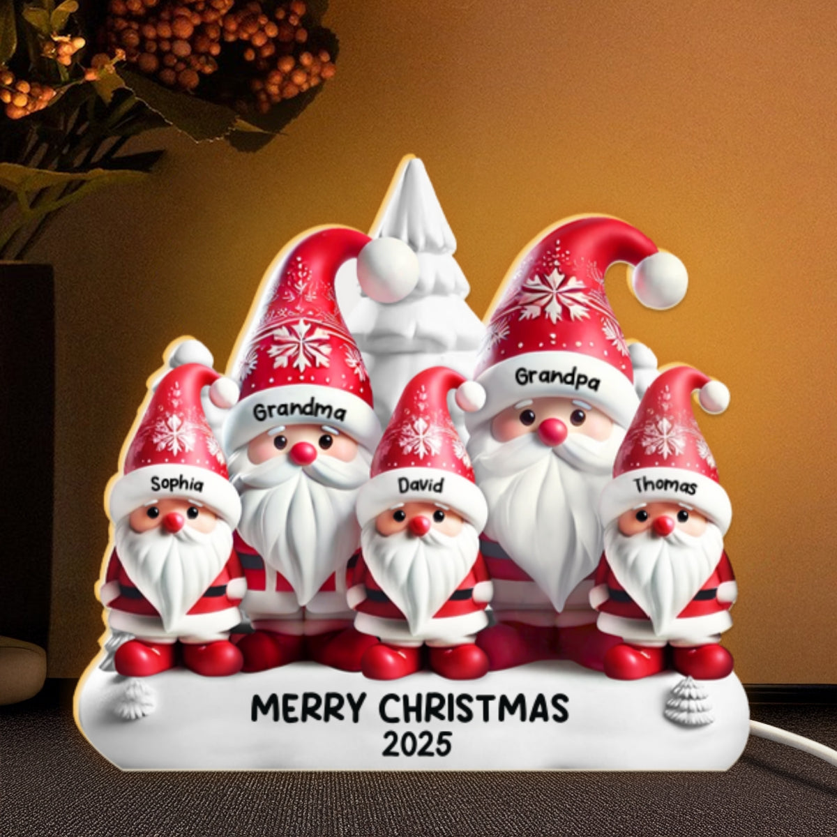 3D Effect Cute Gnomes - Personalized Light Box - Christmas Decor Gift For Grandparents, Family