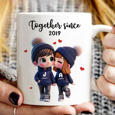 Cute Cartoon Couple Together Since Personalized Mug, Gift for him, Gift for her