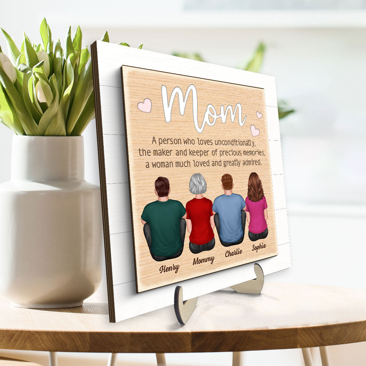 Mom A Person Who Loves Unconditionally Personalized 2-Layer Wooden Plaque