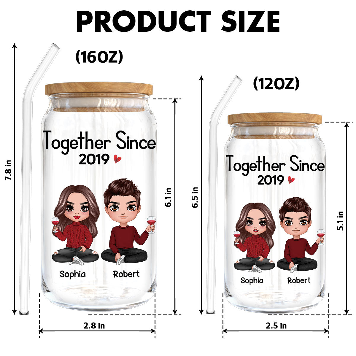 Doll Couple Sitting Anniversary Gift For Couples Personalized Clear Glass Can