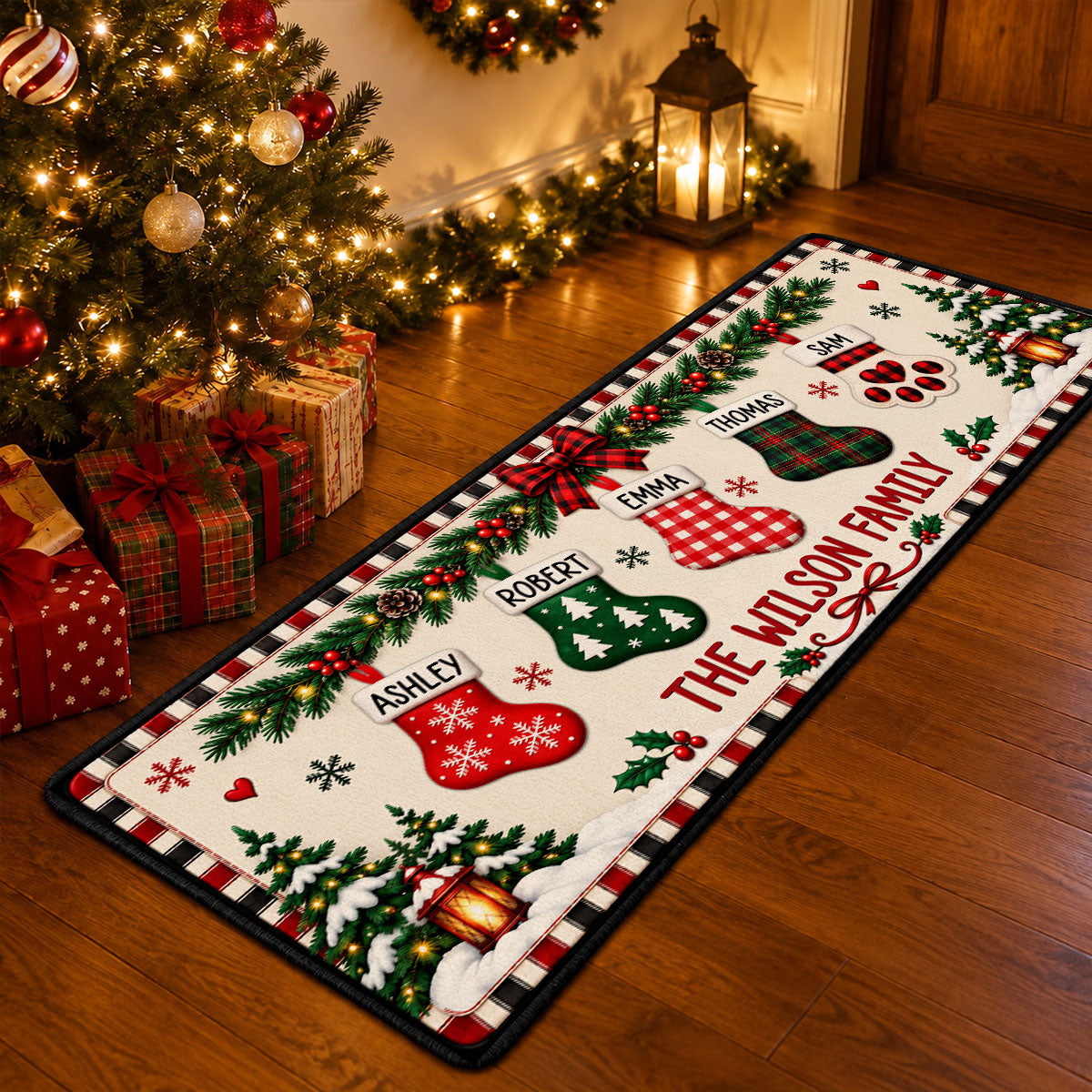 Family Stocking Hanging - Personalized Runner Rug - Christmas Gift for Her, Custom Holiday Hallway Carpet