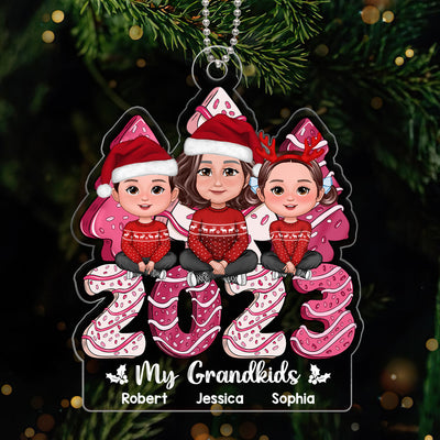 Pink Christmas Tree Cake Grandma Grandkids Personalized Acrylic Ornament
