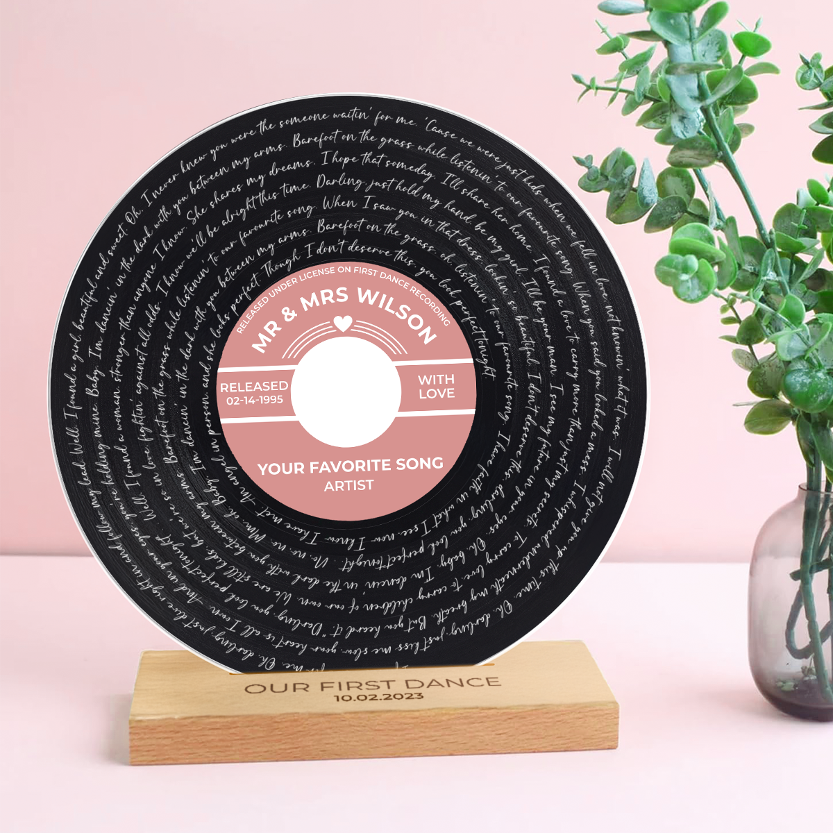 Custom Vinyl Record Label Print Acrylic Song Plaque, Perfect Wedding Gift, Anniversary Gift For Him For Her