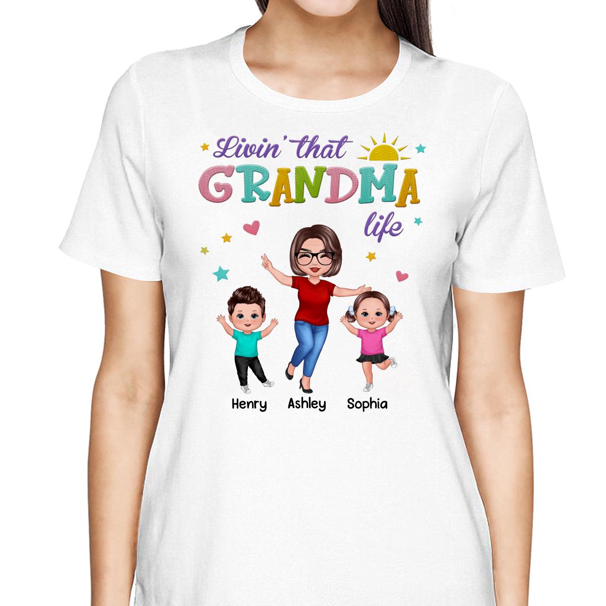 Livin‘ That Grandma Life Summer Vibe Happy Doll Woman & Kids Personalized Shirt