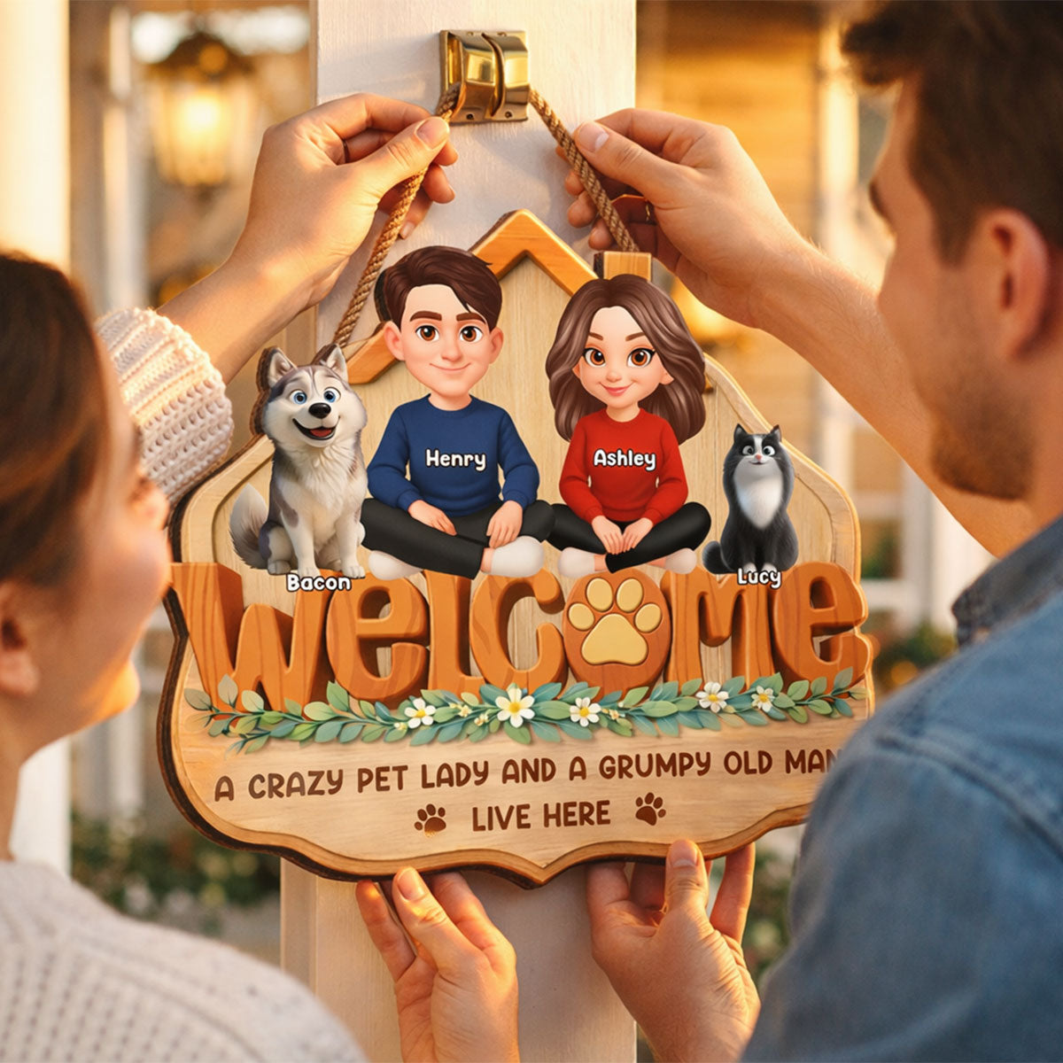 Home Sweet Fur - Personalized Door Hanger Sign - Gift For Dog, Cat Lovers