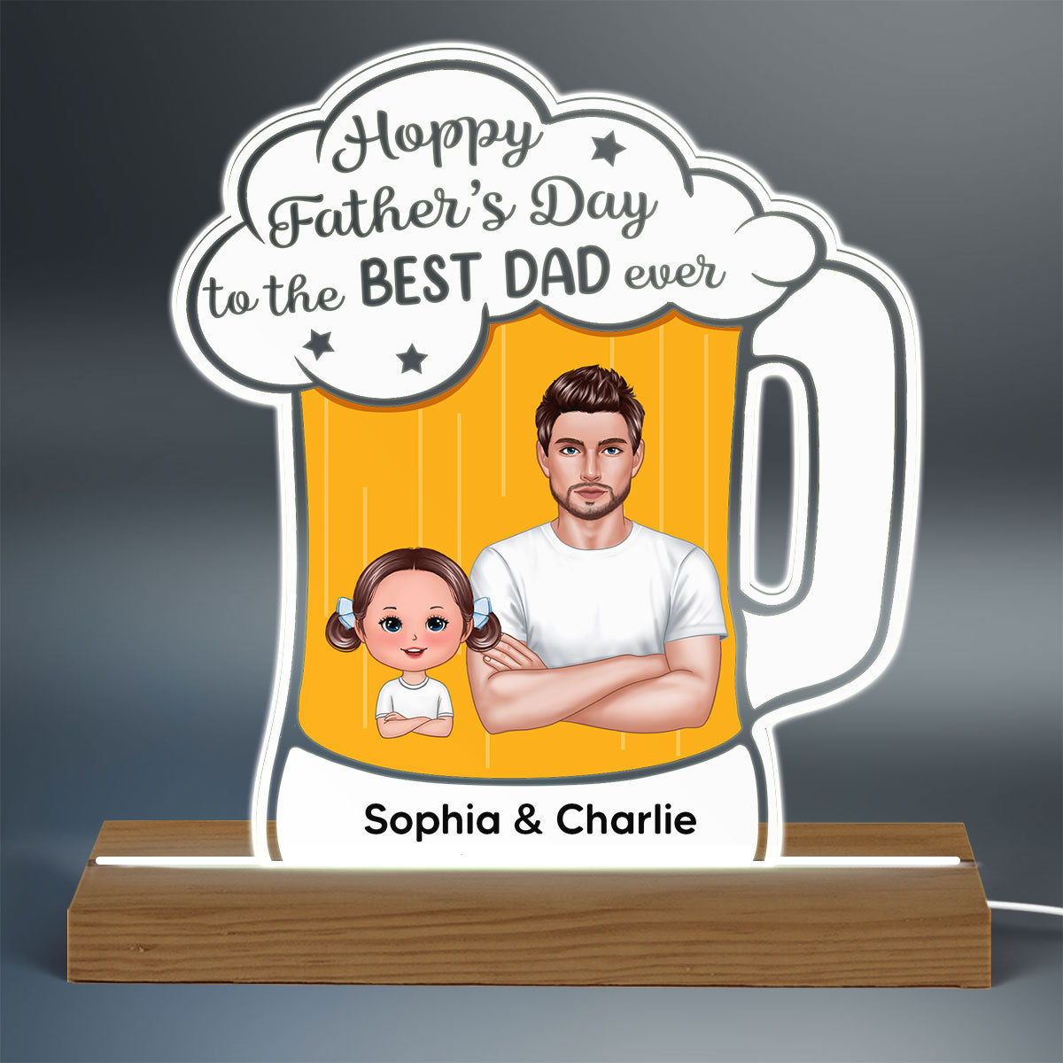 Hoppy Father‘s Day Best Dad Ever Beer Personalized Warm Acrylic Custom Shape LED Night Light