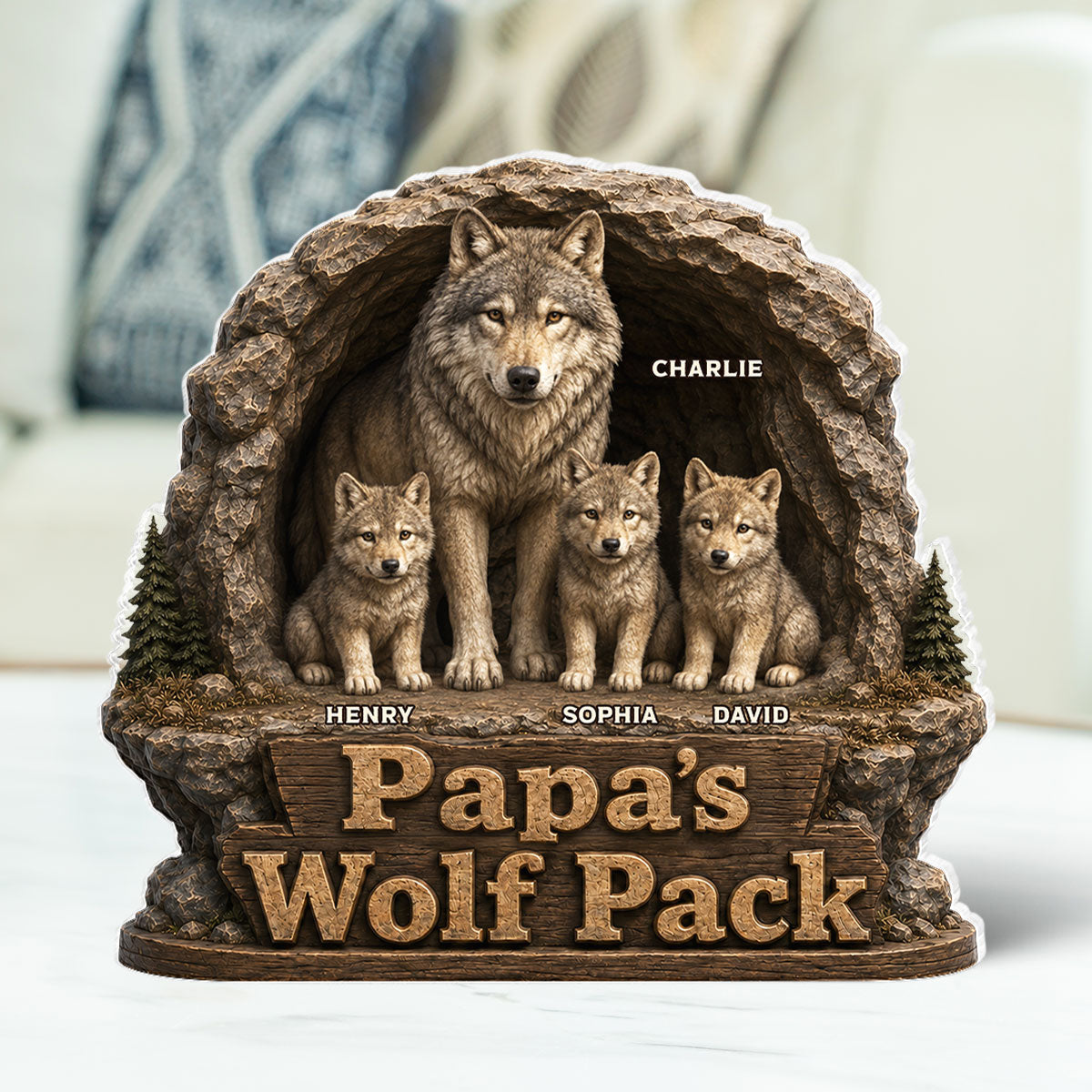 Dad Papa's Wolf Pack - Personalized Acrylic Block Plaque - Cool Father's Day Gift For Dad, Husband
