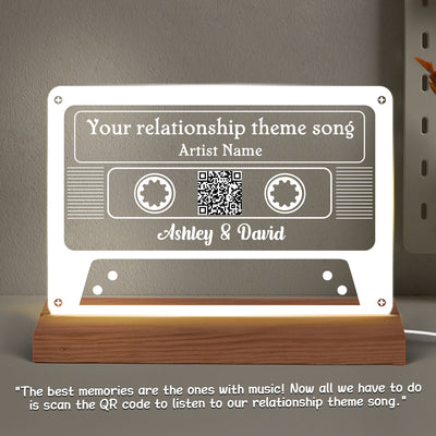 Couple Favorite Song Custom Message Scannable QR Code Personalized Cassette Tape Shaped Acrylic Plaque With LED Night Light