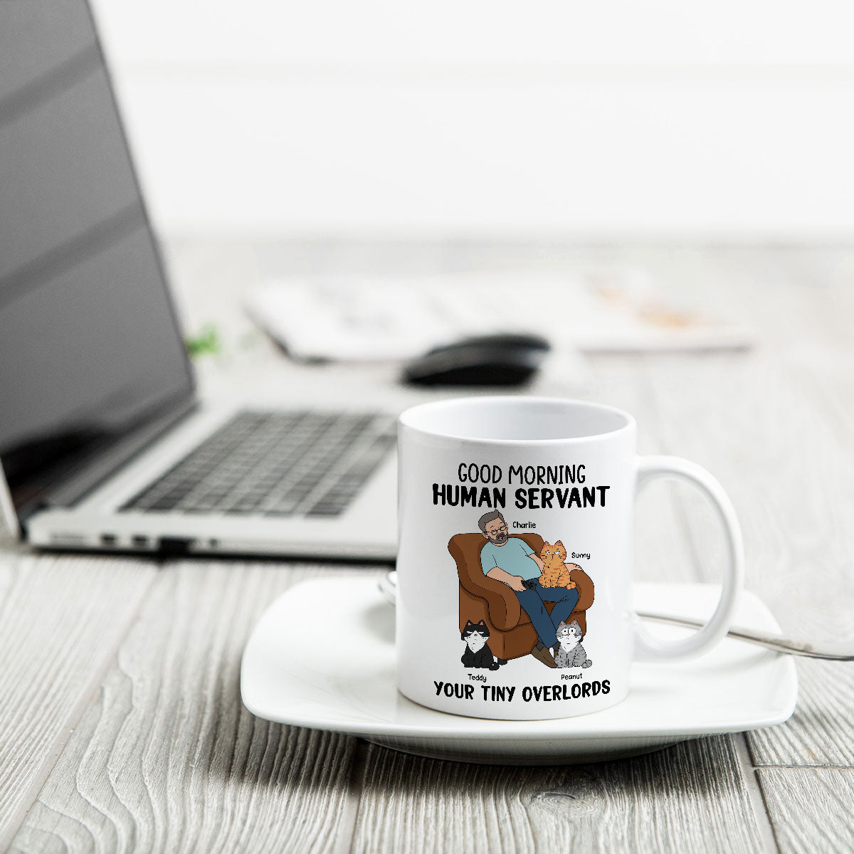 Happy Father‘s Day Human Servant Cat Dad Asleep Funny Cats Personalized Mug