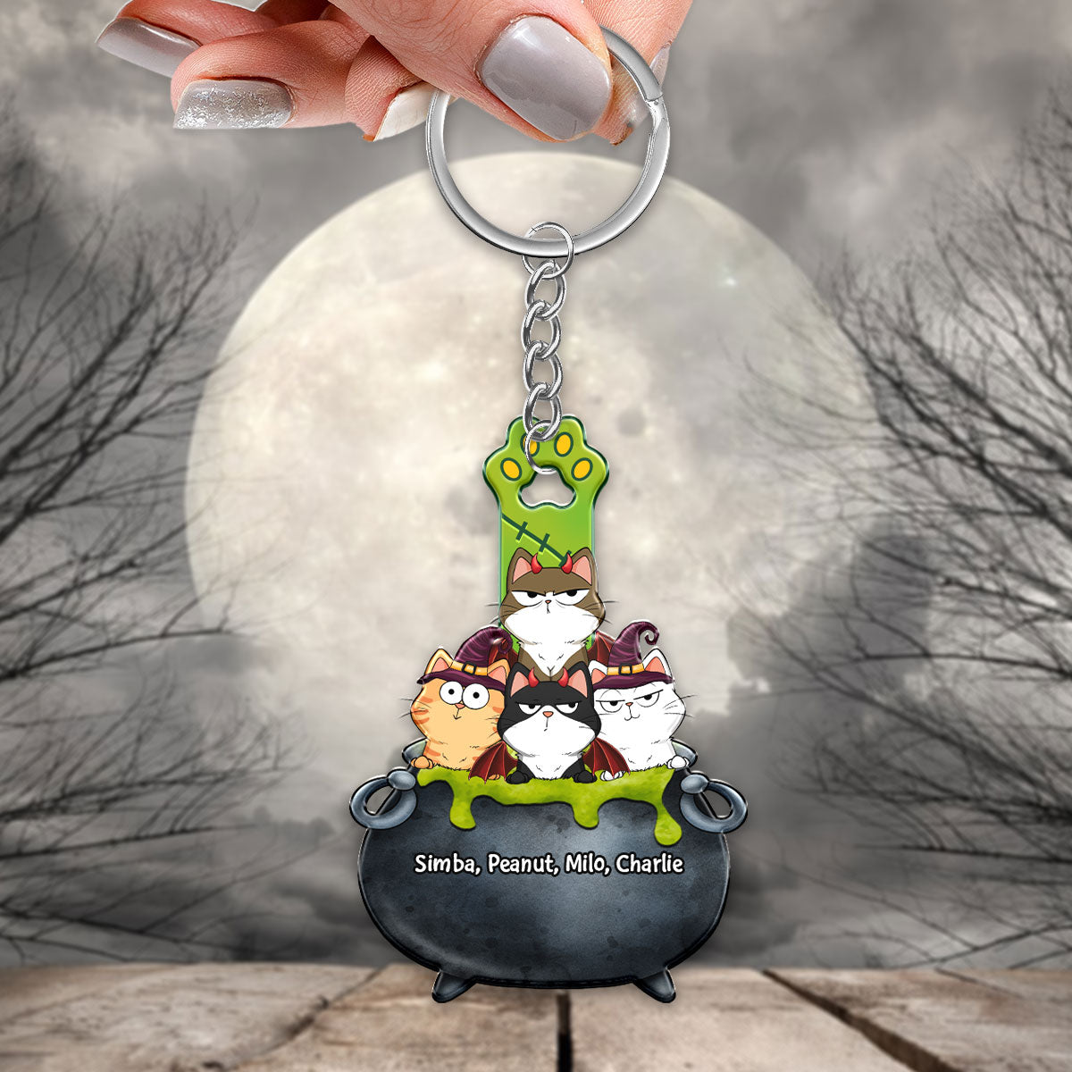 Halloween Cats In Poison Pot Personalized Acrylic Keychain