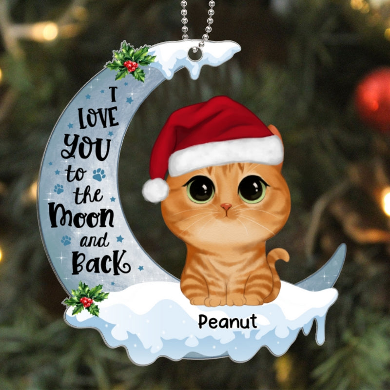 Watercolor Cute Dogs Cats Sitting On Christmas Moon Personalized Acrylic Ornament