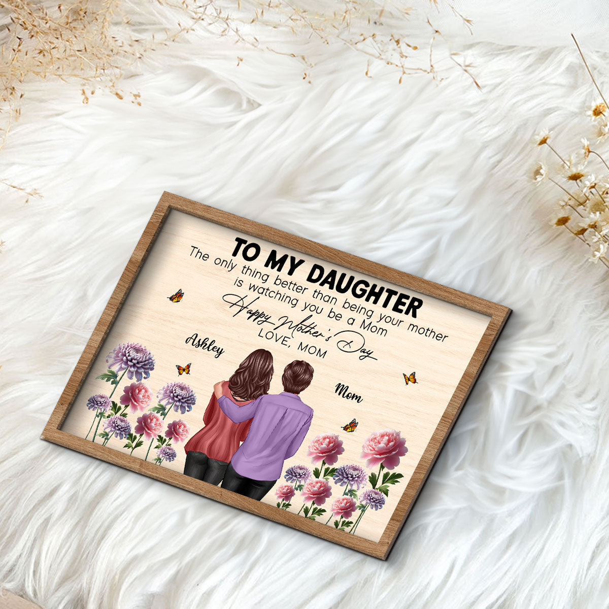 To My Daughter From Mom Happy Mother's Day Birth Flower Personalized 2-Layer Wooden Plaque, Gift For Daughter