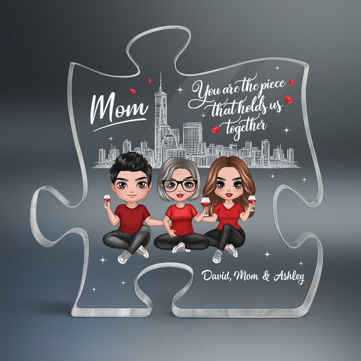 Mom The Piece Holds Us Together Skyline Personalized Acrylic Puzzle Plaque Mother‘s Day Gift For Mom