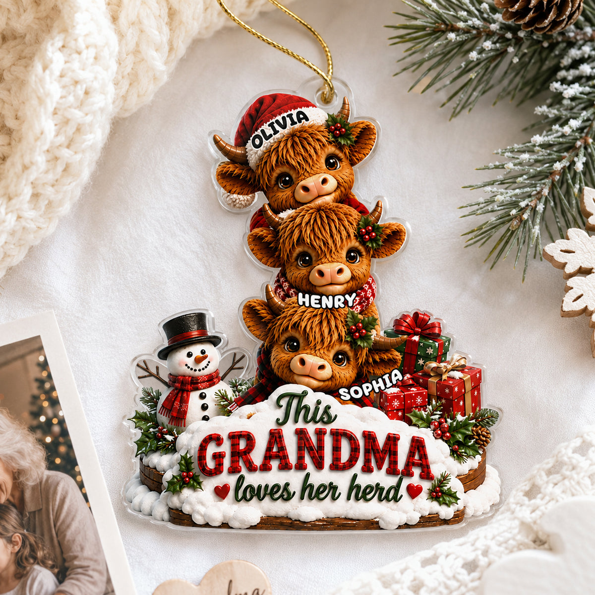 This Grandma Loves Her Herd - Personalized Acrylic Ornament - Christmas Gift for Grandma