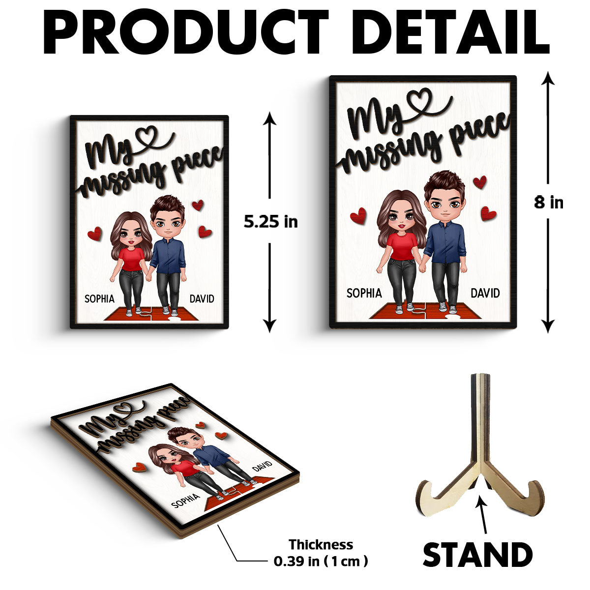 My Missing Piece Couple Holding Hands Valentine‘s Day Gift For Her Gift For Him Personalized 2-Layer Wooden Plaque
