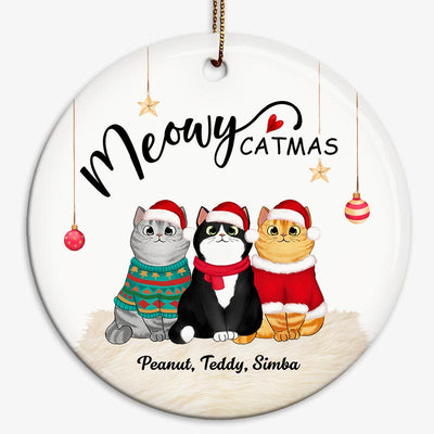 Fluffy Cats Meowy Catmas Christmas Personalized Circle Ornament