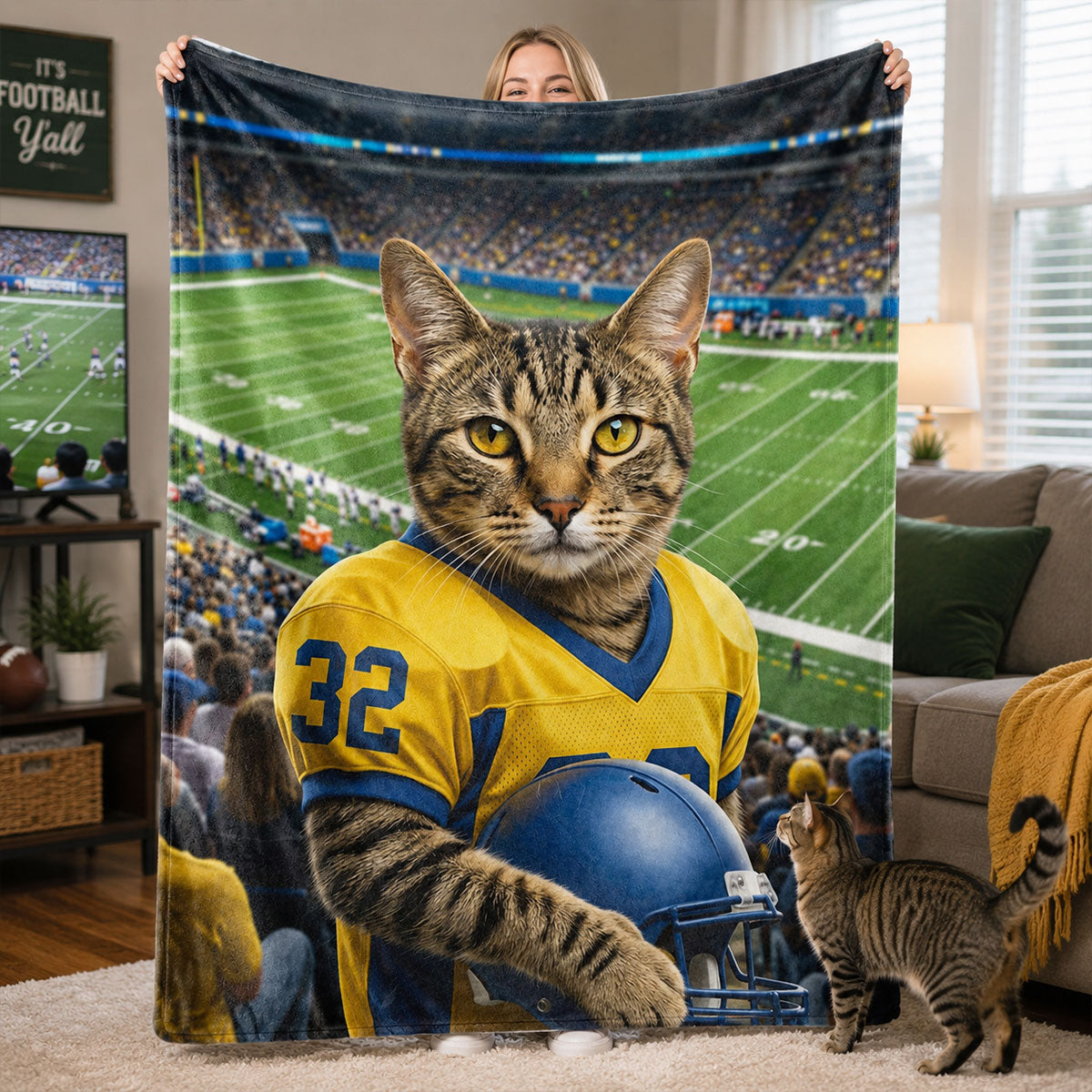 Custom Pet Photo and Name Football - Personalized Fleece Blanket - Gift for Football Lovers, Gift for Him