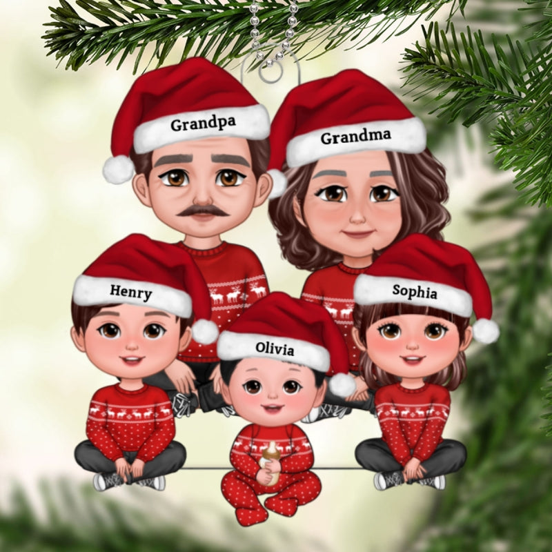 Grandparents Grandkids Crossed Legs Sitting - Personalized Acrylic Ornament - Gift For Granddaughter, Grandson