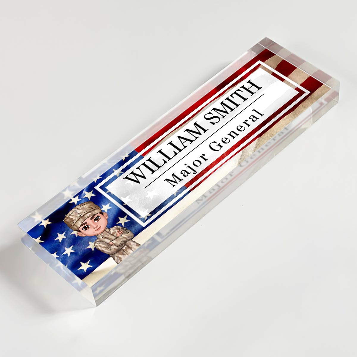 Proud Occupation Patriotic American Flag Personalized Acrylic Desk Name Plate, Gift For Boyfriend Girlfriend Husband Wife, Appreciation Gift