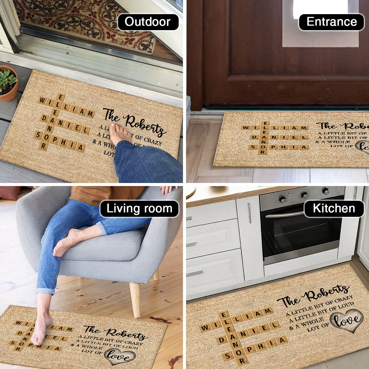 Family Whole Lot Of Love Crossword Puzzle Art - Captured In A Moment, Cherished For A Lifetime Personalized Doormat