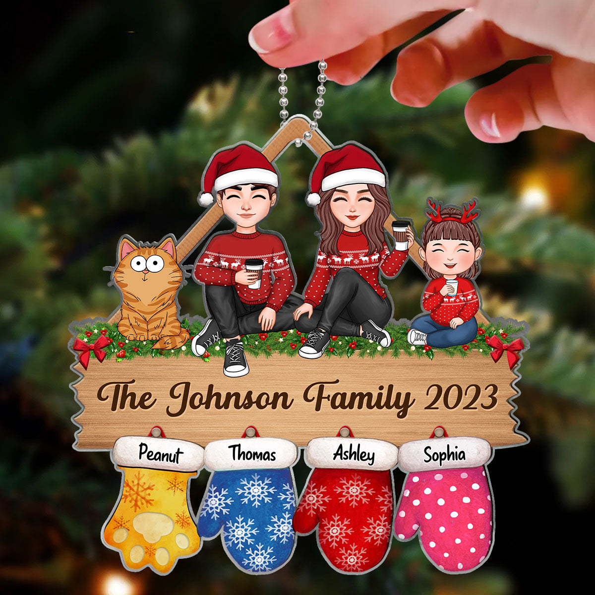 Family Sitting Christmas Glove Personalized Acrylic Ornament