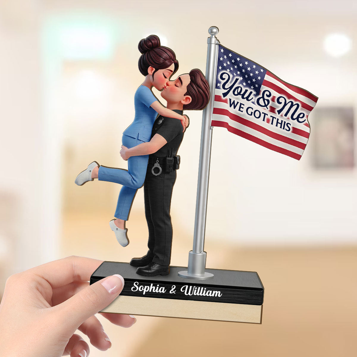 Proud Hero Couple Nation Flag - Personalized 2-Layered Wooden Plaque - Heartfelt Gift For Couple, For Him, For Her, Nurse, Police, Firefighter, Army