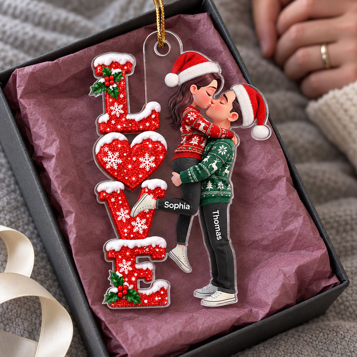 Romantic Christmas Couple LOVE - Personalized Acrylic Ornament - Christmas Keepsake, Gift for Couples, Husband, Wife, Boyfriend, Girlfriend
