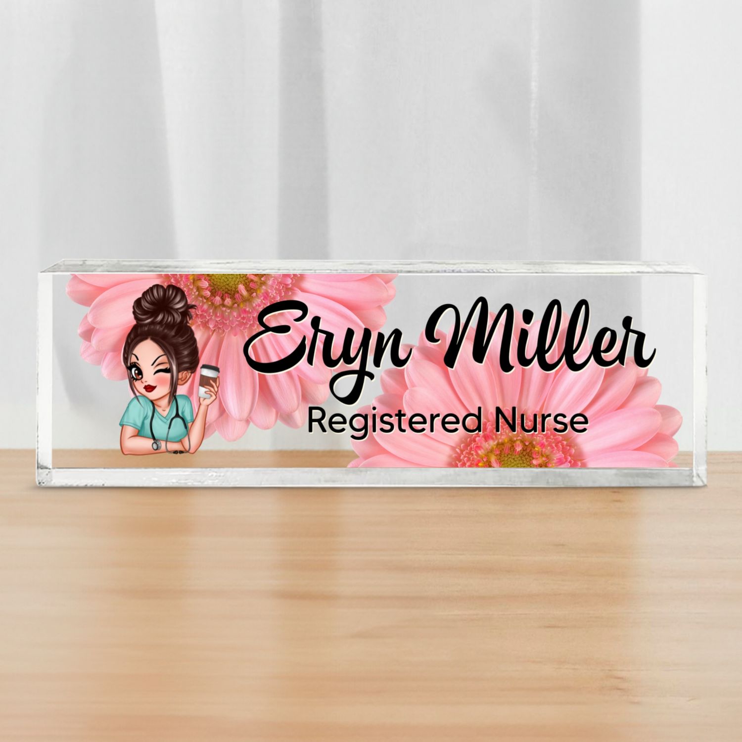 Nurse Doctor Floral Personalized Acrylic Desk Name Plate