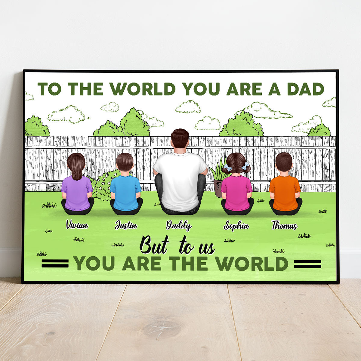 Dad Man Kids Dogs Cats Sitting Outdoor Personalized Poster, Father's Day Gift For Dad, Grandpa, Husband