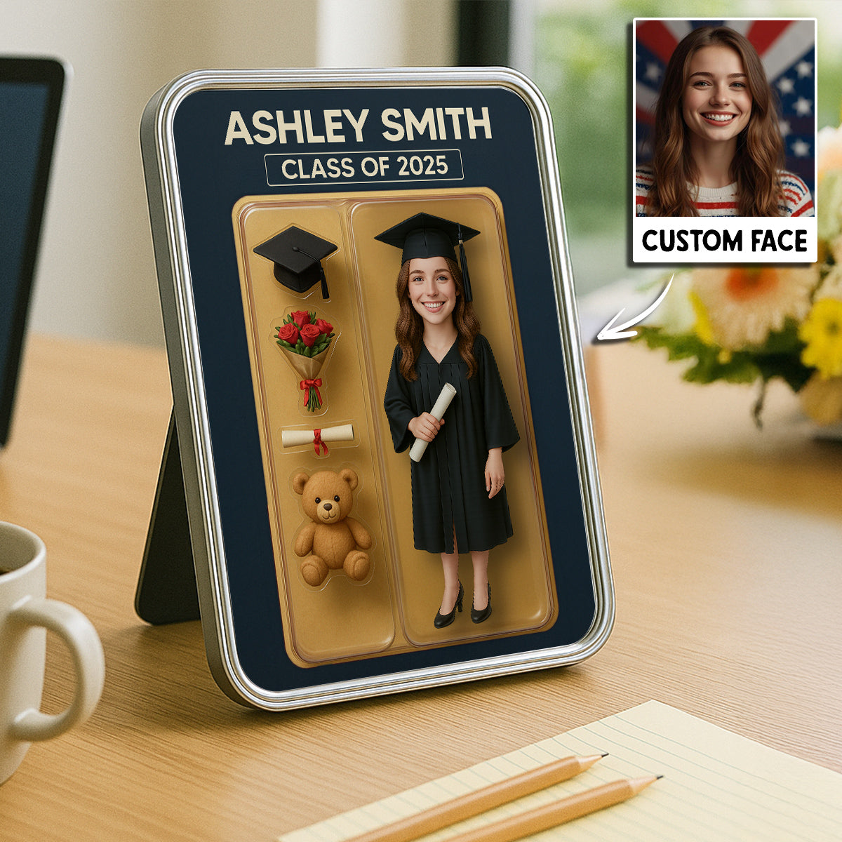 Graduation Custom Figure 3D Effect Personalized Mirrored Picture Frame, Graduation Gift