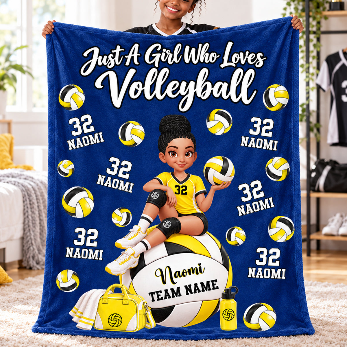Proud Volleyball Player Slay Girl Custom Name & Number - Personalized Fleece Blanket - Christmas Gift For Volleyball Players, Granddaughter, Daughter