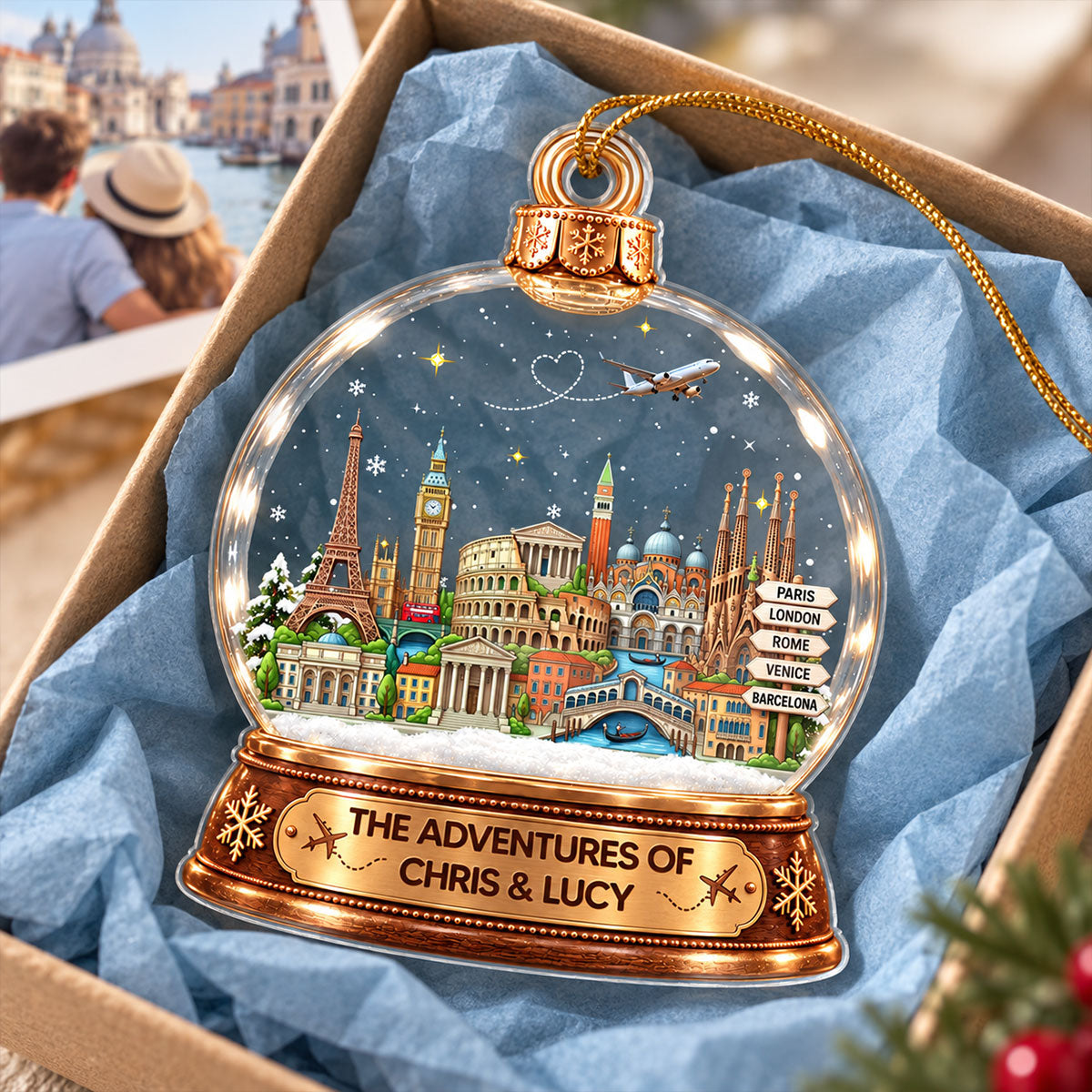 The Places You've Been Landmarks Snow Globe 2D Flat Printed - Personalized Acrylic Ornament - Traveling Destination Keepsake, Christmas Gift For Traveling Lovers