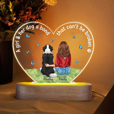 A Girl And Her Dog Bond Personalized Heart Acrylic Plaque LED Lamp Night Light