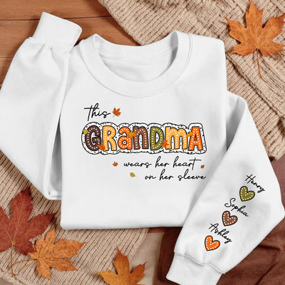 Fall Season This Grandma Wears Her Heart on Her Sleeve - Personalized Sweatshirt