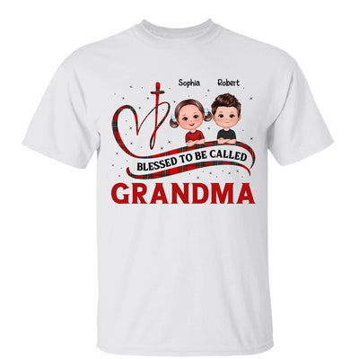 Blessed To Be Called Grandma Red Checkered Cute Doll Kids Personalized Shirt