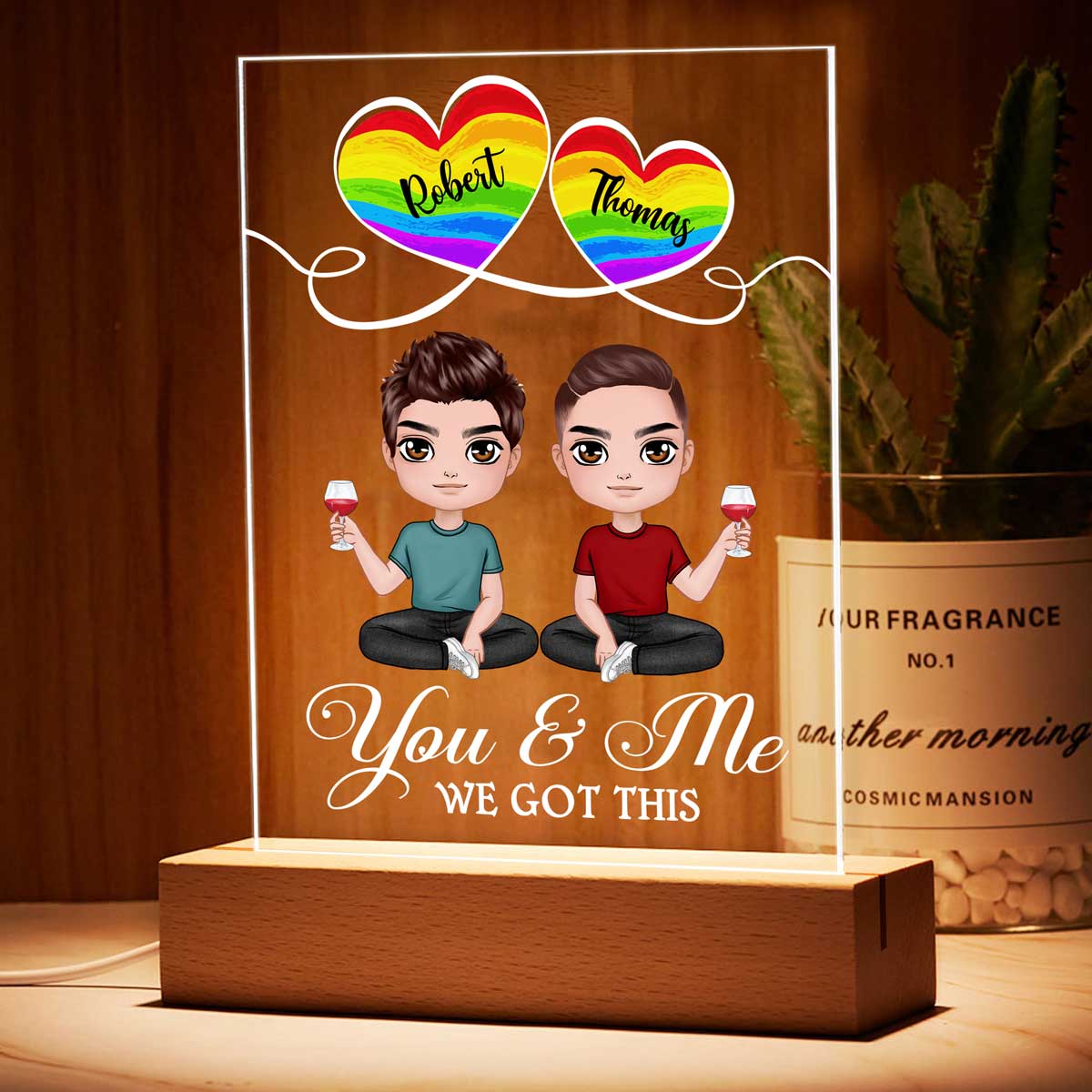 LGBT Doll Couple Sitting Personalized Plaque LED Night Light - Valentine‘s Day Gift