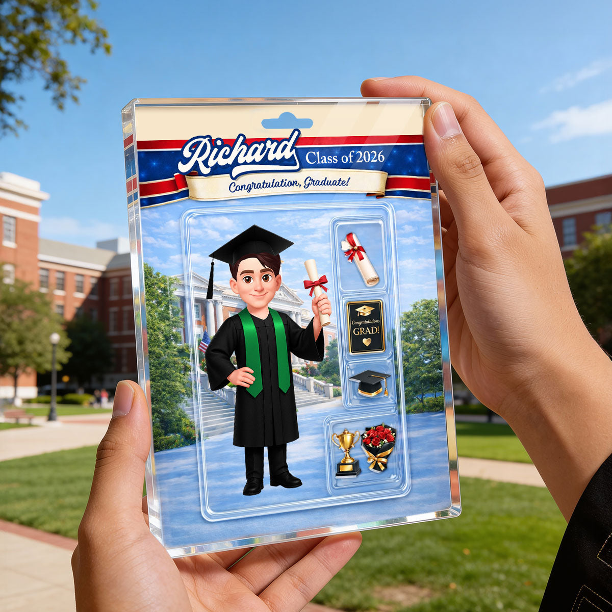 3D Effect Senior Action Figure - Personalized Acrylic Block Plaque - Graduation Gift For Seniors, Daughter, Son, Grandkids