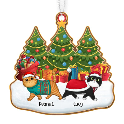 Walking Fluffy Cat On Snow Christmas Personalized Wooden Ornament