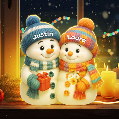 Snowman Couple Hugging - Personalized Light Box - Heartwarming Christmas Gift for him, Gift for her