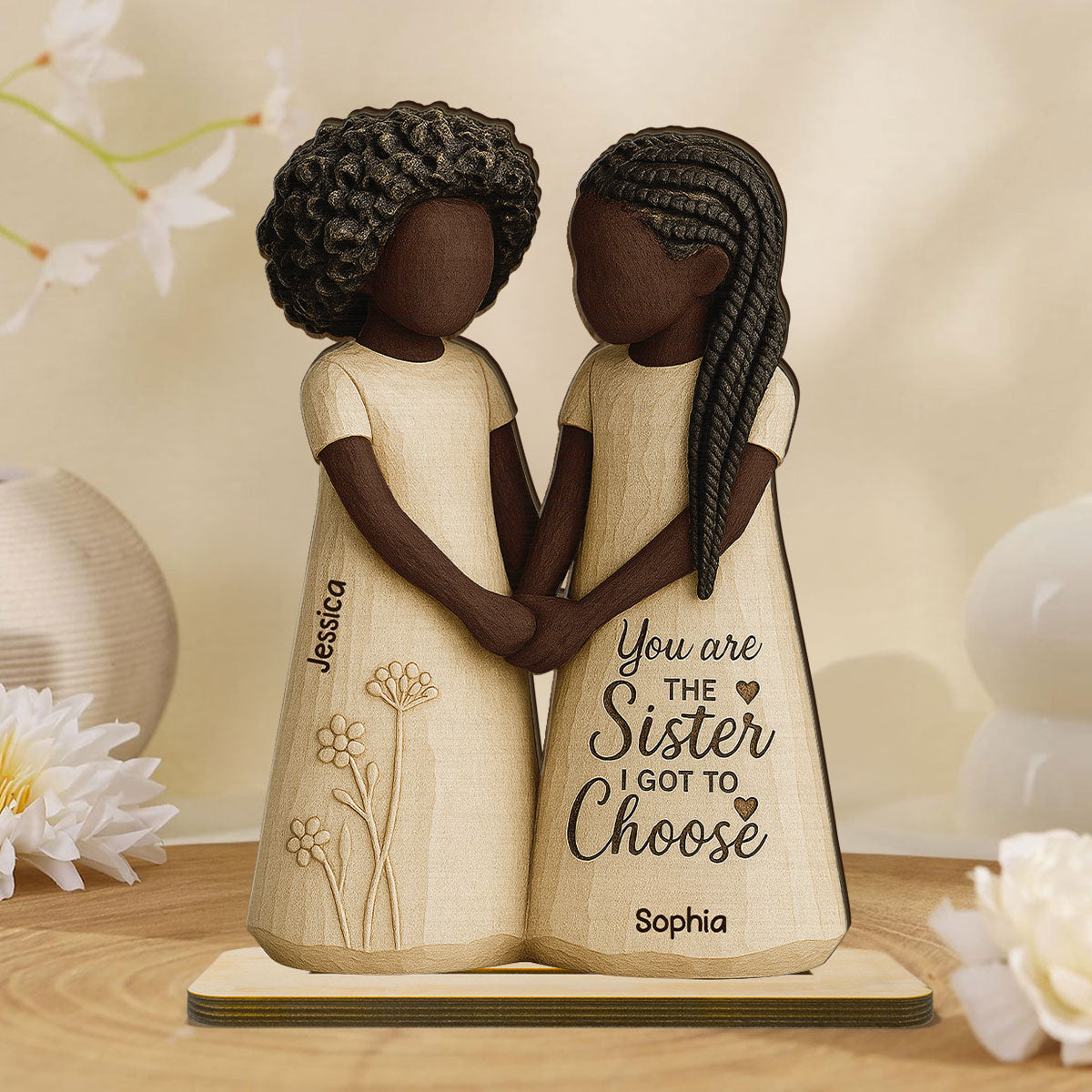 African American Besties You Are The Sister I Got To Choose - Personalized 2-Layered Wooden Plaque - Meaningful Gift For Best Friend