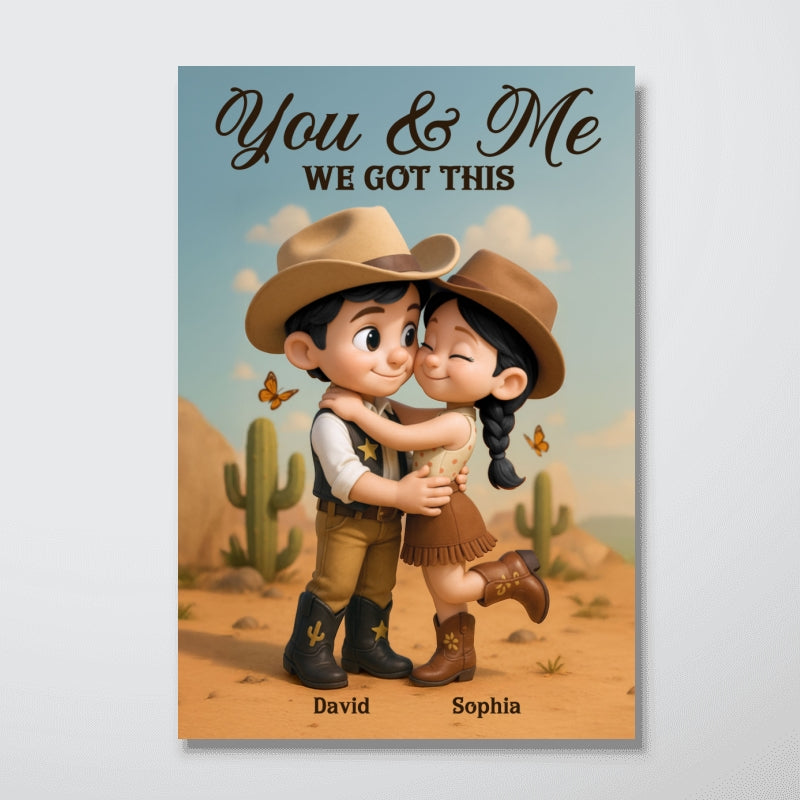 Cartoon Style Countryside Couple Cowboy Cowgirl Home Decor Personalized Vertical Poster