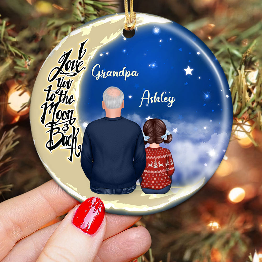 Grandpa Grandkids On Moon Personalized Circle Ornament