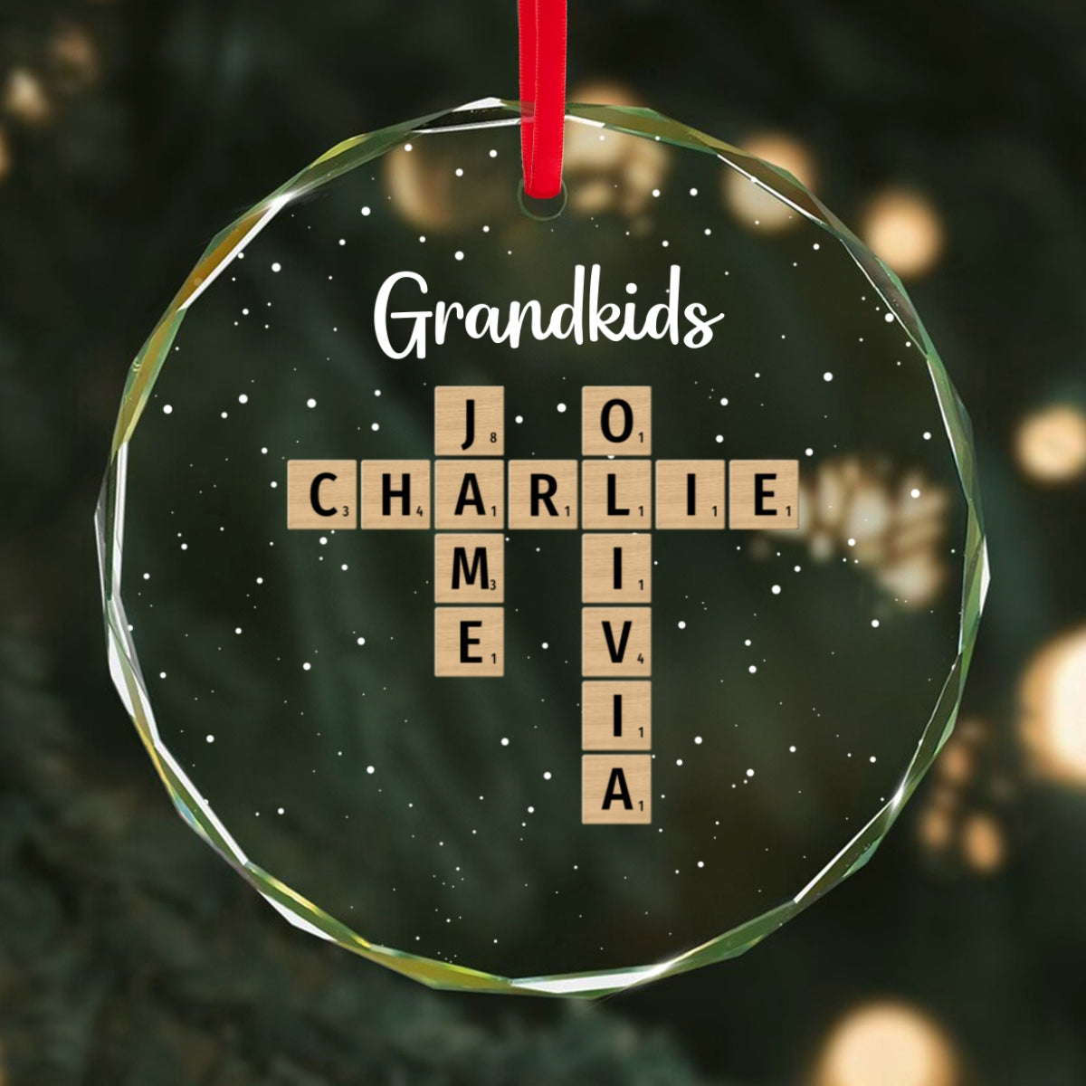 Grandkids Crossword Puzzle Art Personalized Glass Ornament, Christmas Gift For Grandma, Gift For Mom