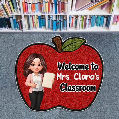 Happy Teacher Apple Welcome To Classroom - Personalized Doormat - Back To School Gift For Teacher, Classroom Decor