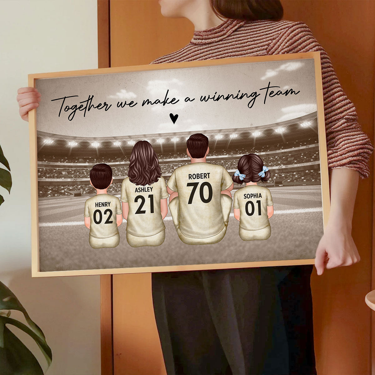 Retro Soccer Family Sitting Personalized Poster, Meaningful Father's Day Gift for Dad, Gift for Husband